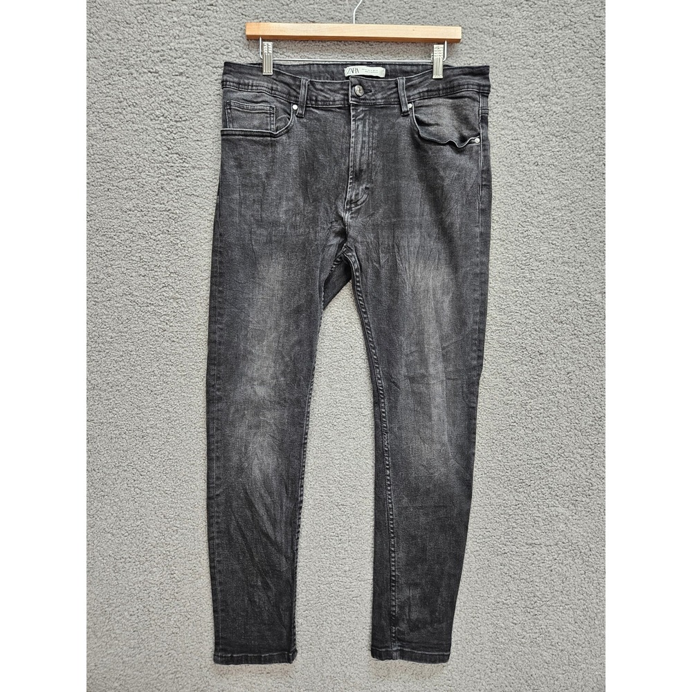 Zara Man Slim Fit Jeans 36 Black Faded Stretch Denim Streetwear Indie Sleaze